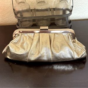 Metallic Gold Clutch Handbag with Detachable Gold Crossbody Chain